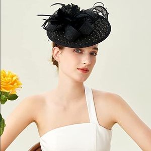 Wide Brim Linen and Feather Fascinator Hat